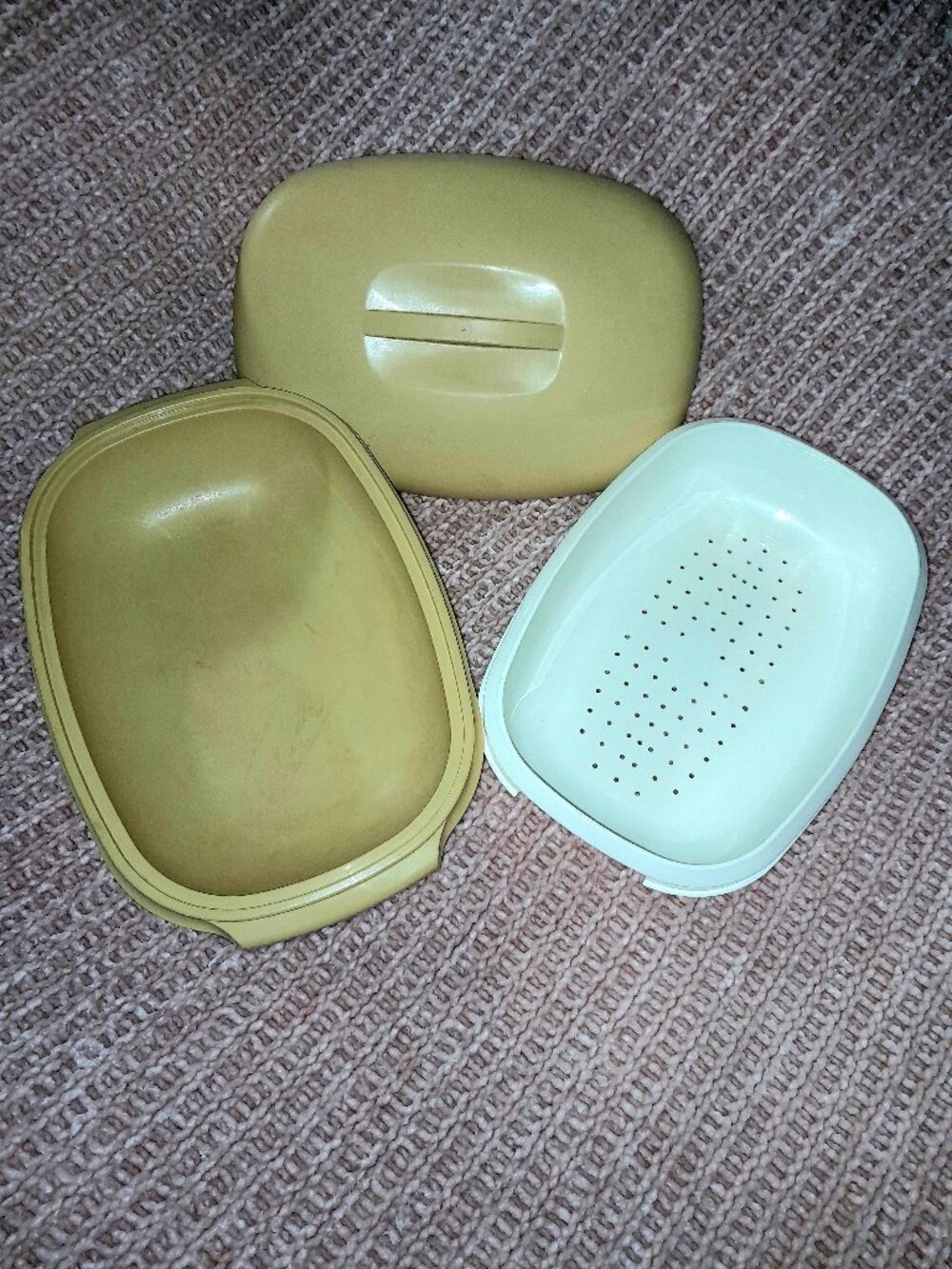 Vintage Tupperware Harvest Gold 3 Piece Vegetable Steamer Strain Serve USA
